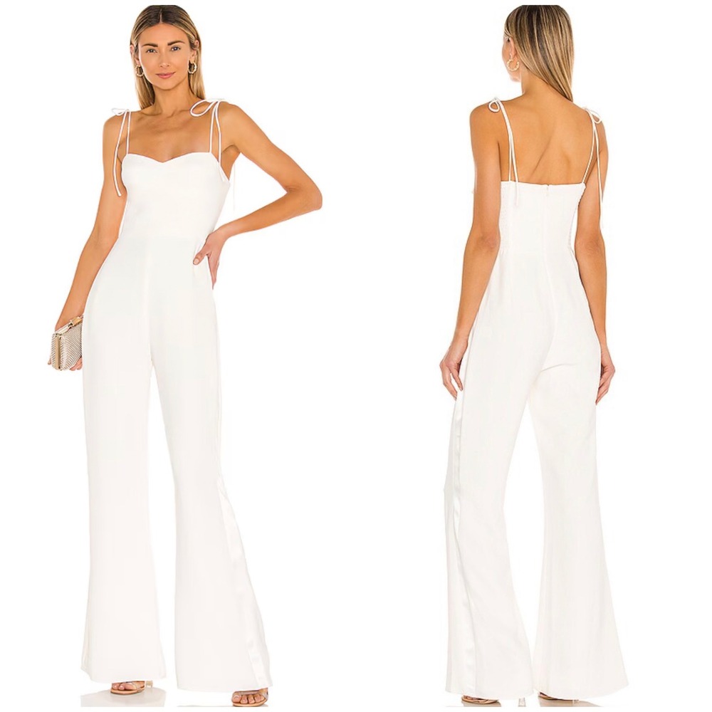 Amanda Uprichard Womens Champagne Satin Trim Bridal Elegant Jumpsuit Size‎ S